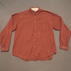 Columbia Mens‎ Large Red Long Sleeve Check Button Down Shirt 100% Cotton